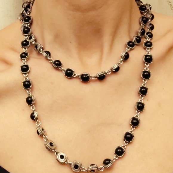 Helles Paris Silver and Onyx Couture Necklace - Picture 2 of 11